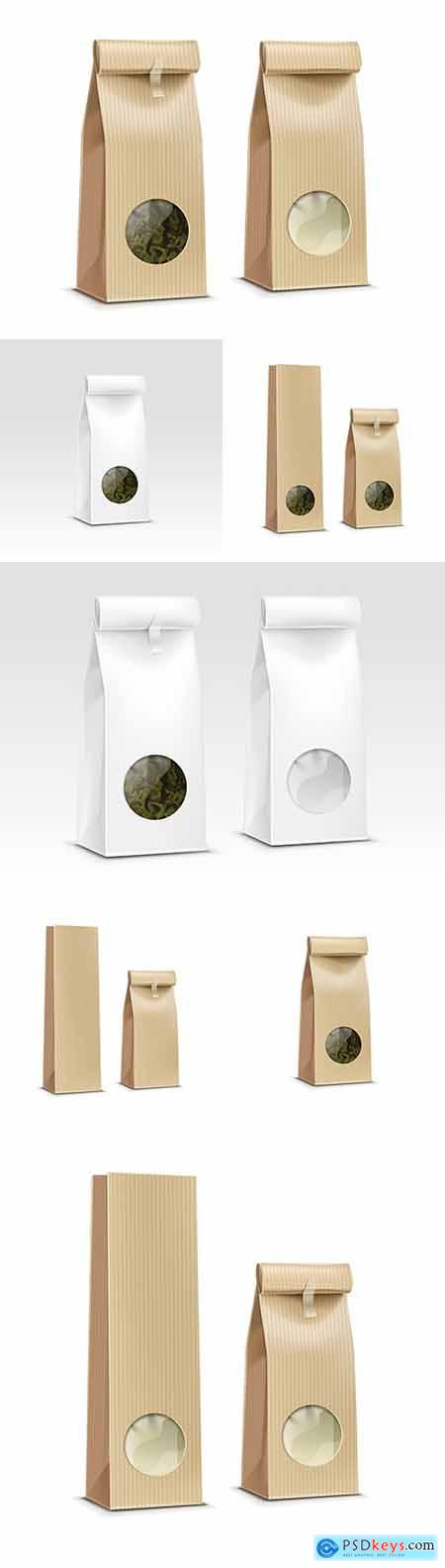 Paper packaging and bag with window tea and coffee design template