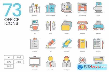 73 Office Color Line Icons