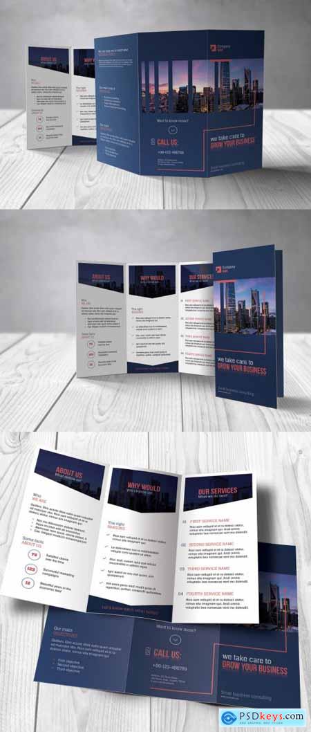 Business Trifold Brochure with Blue and Red Accents 363641451