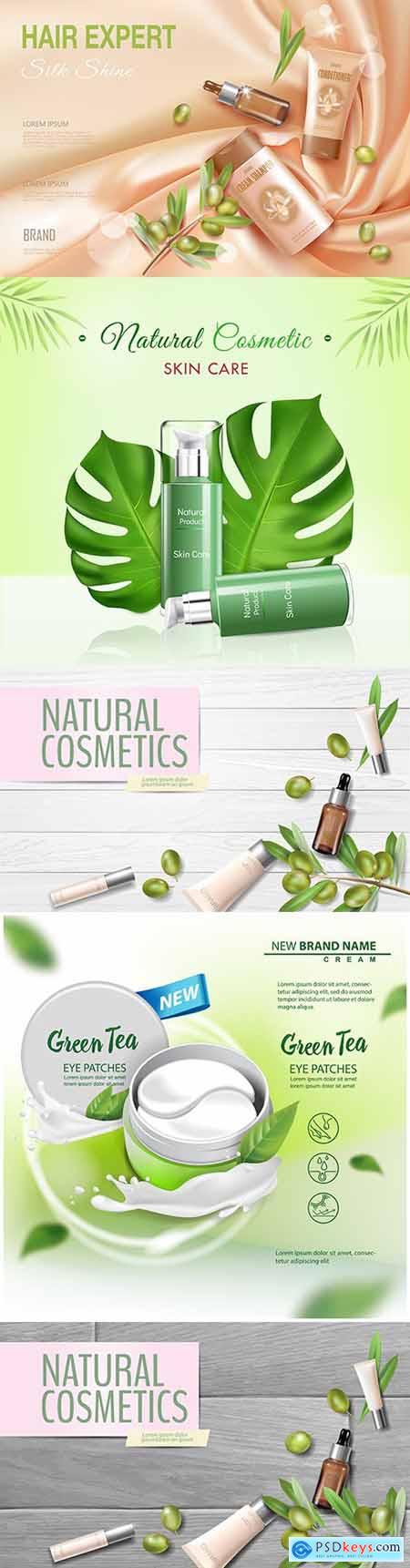 Natural cosmetics with olive oil realistic illustrations