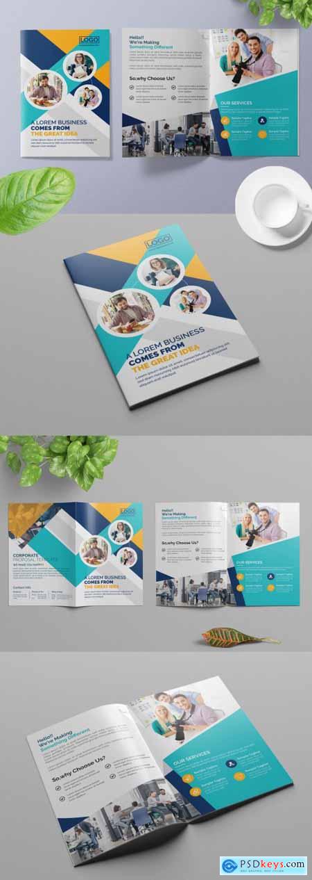 Bifold Brochure Layout with Multicolored Accents 313886148