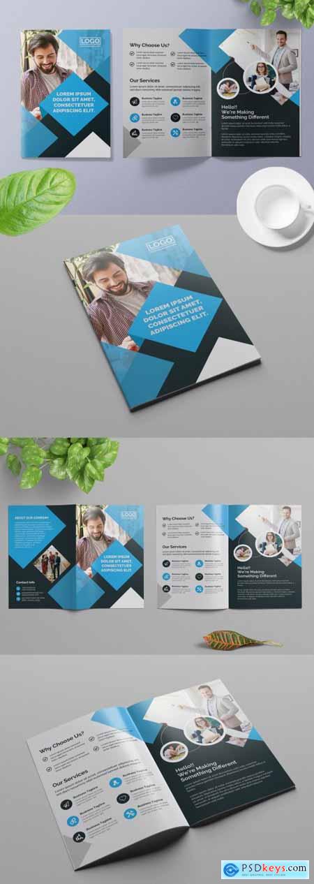 Bifold Brochure Layout with Blue Accents 313886107