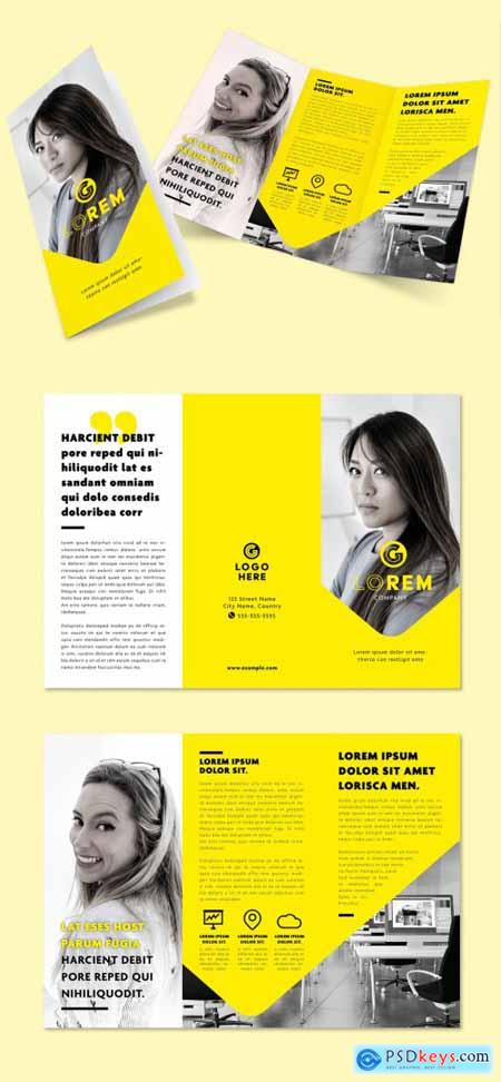 Business Trifold Brochure Layout in Yellow Arrow Style 314544022
