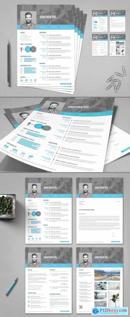 Resume Cover Letter Portfolio Layout with Blue Accents 314514984