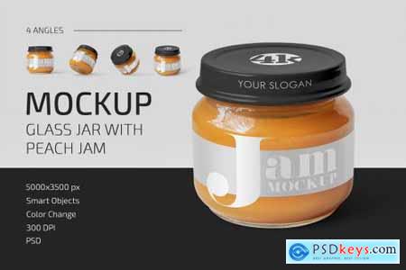 Glass Jar with Peach Jam Mockup Set 5170611