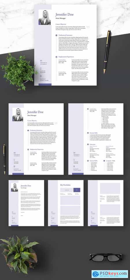 Resume Cover Letter and Portfolio Layout with Blue Elements 364520941