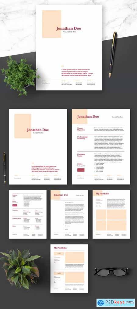 Resume Cover Letter and Portfolio Layout Red Elements 364520956