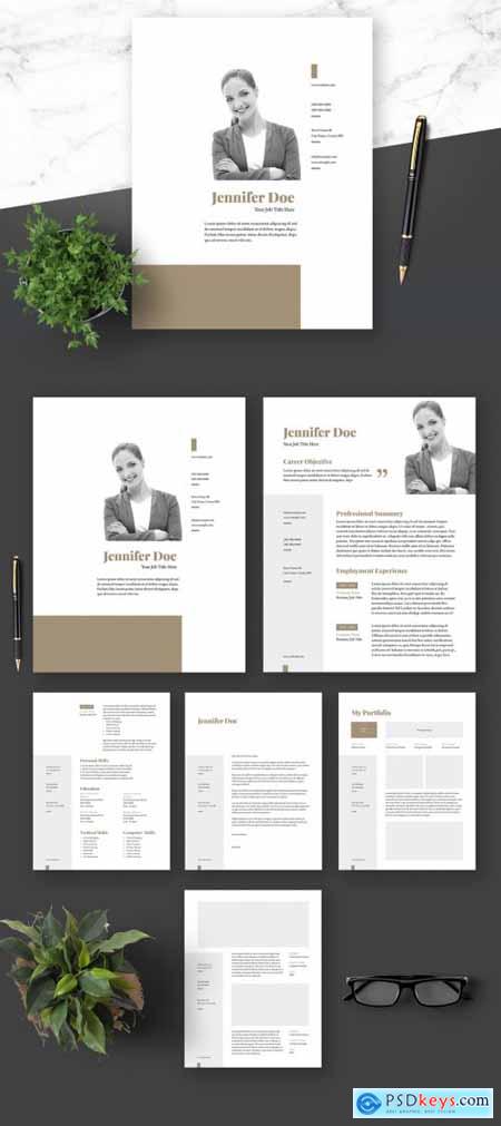 Resume Cover Letter and Portfolio Layout with Gold Elements 364520952