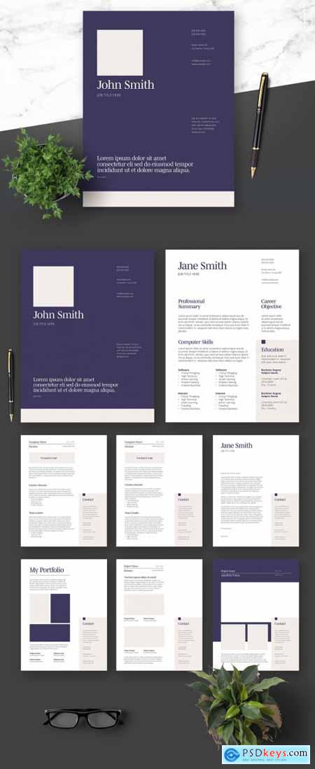 Resume Cover Letter and Portfolio Layout with Navy Blue Elements 364520996
