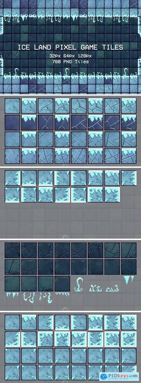 Ice Land Pixel Game Tiles