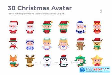 30 Christmas Avatar Icons- Flat