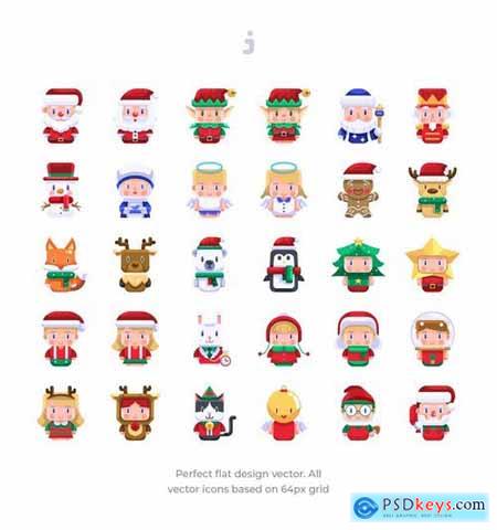 30 Christmas Avatar Icons- Flat
