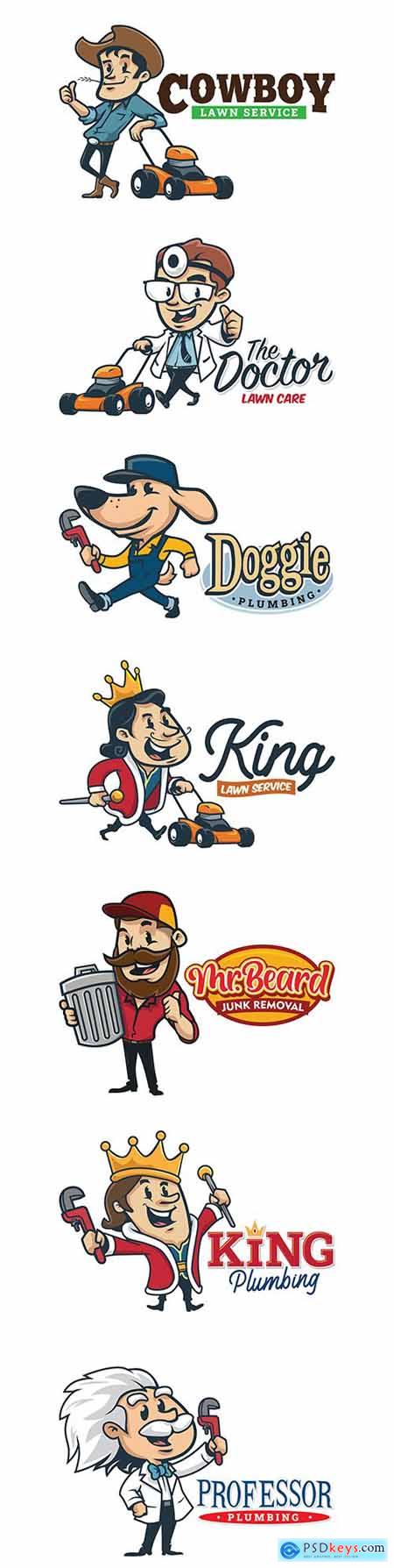 Cartoon retro vintage plumbing mascot and logo design