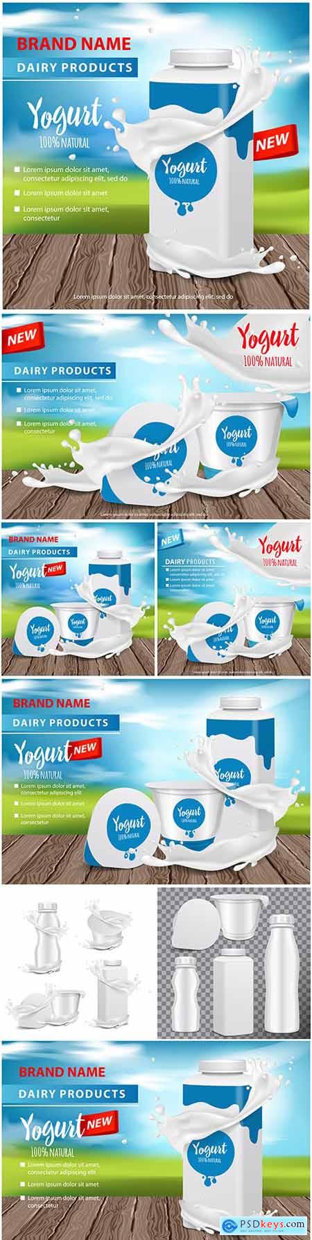 Advertising yogurt for magazine bottle with splash illustration