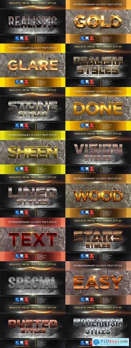 Metal & Extraordinary Glossy Text Effect Styles Bundle - 20 Premium Photoshop Styles