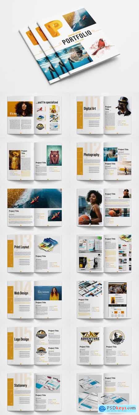 Graphic Design Portfolio Layout with Orange Accents 367865144