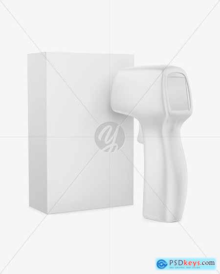 Non-contact Infrared Thermometer with paper box mockup half side view 64051