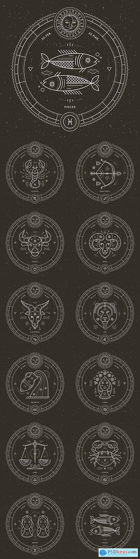 Zodiac sign retro astrological symbol and emblem illustration