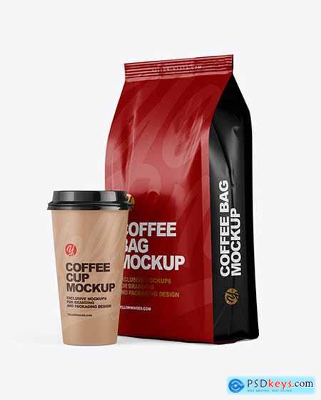Matte Bag with Coffee Cup Mockup 64769
