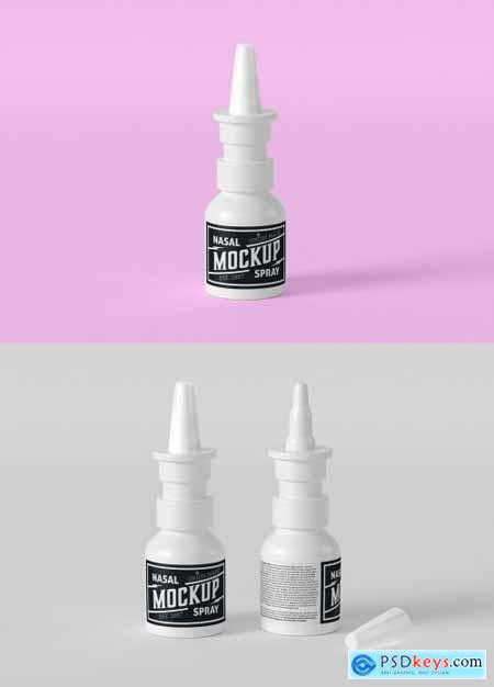 Medical Packaging Mockup with Nasal Spray Bottle and Cardboard Box