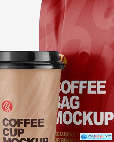 Matte Bag with Coffee Cup Mockup 64769
