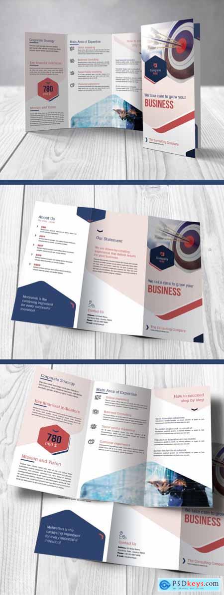 Business Trifold Flyer with Blue and Red Accents 368506436