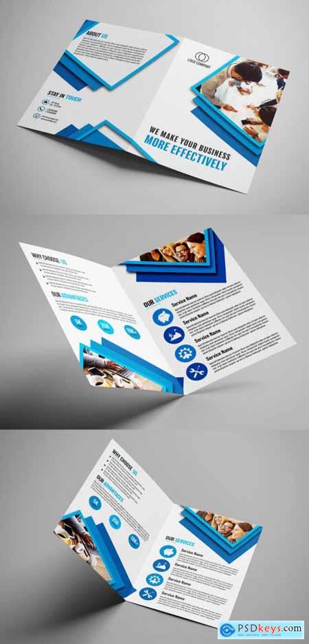 Bifold Brochure Layout with Blue Borders 208797871
