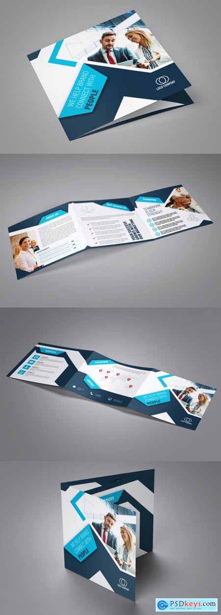 Square Trifold Brochure Layout with Blue Accents 182996461