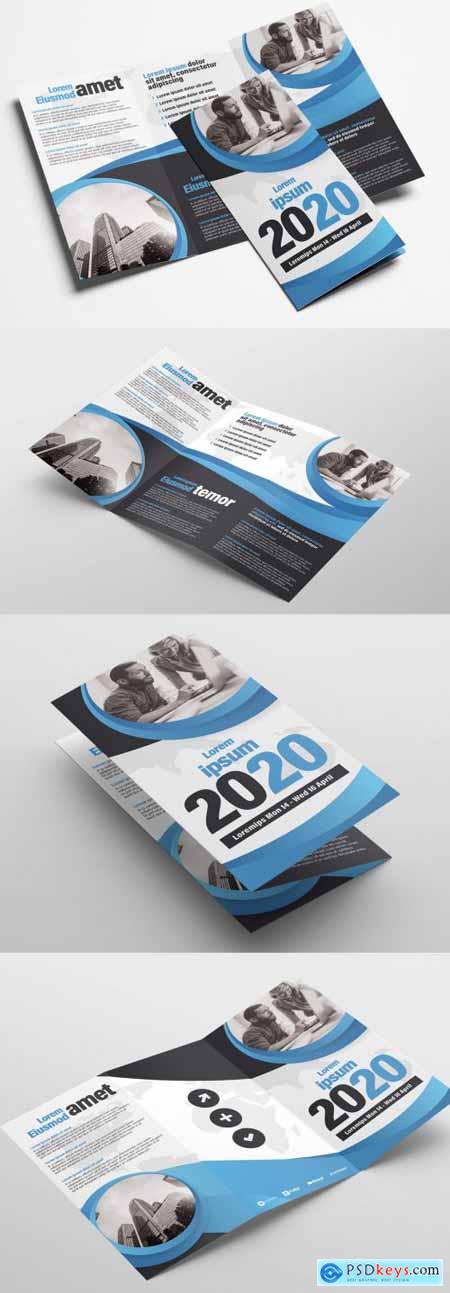 Corporate Business Trifold Leaflet Layout with Ribbon Element 369285094