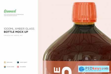 1000ml Amber Glass Bottle Mockup 3082981
