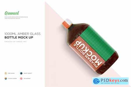 1000ml Amber Glass Bottle Mockup 3082981