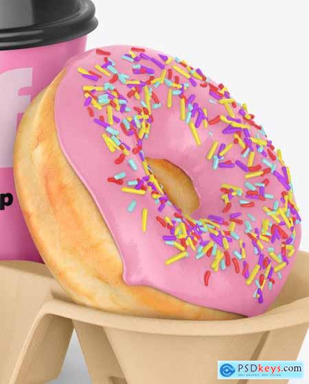 Coffee Cup with Donut in Holder Mockup 65250