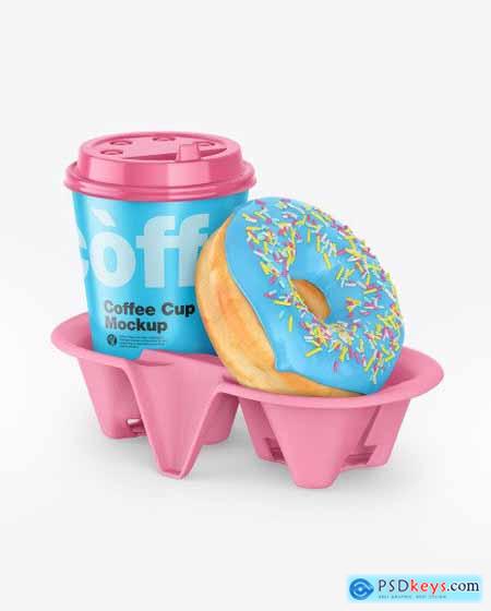 Download Coffee Cup with Donut in Holder Mockup 65250 » Free ...