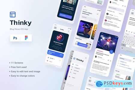 Thinky - Blog News iOS App Design Figma & PSD