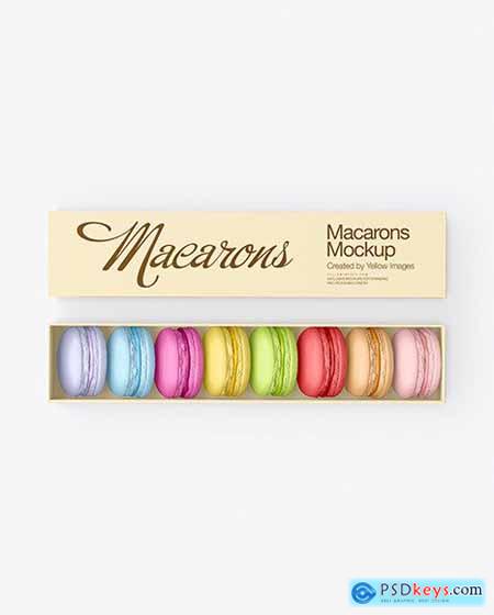 Opened Paper Box With Macarons Mockup 65451