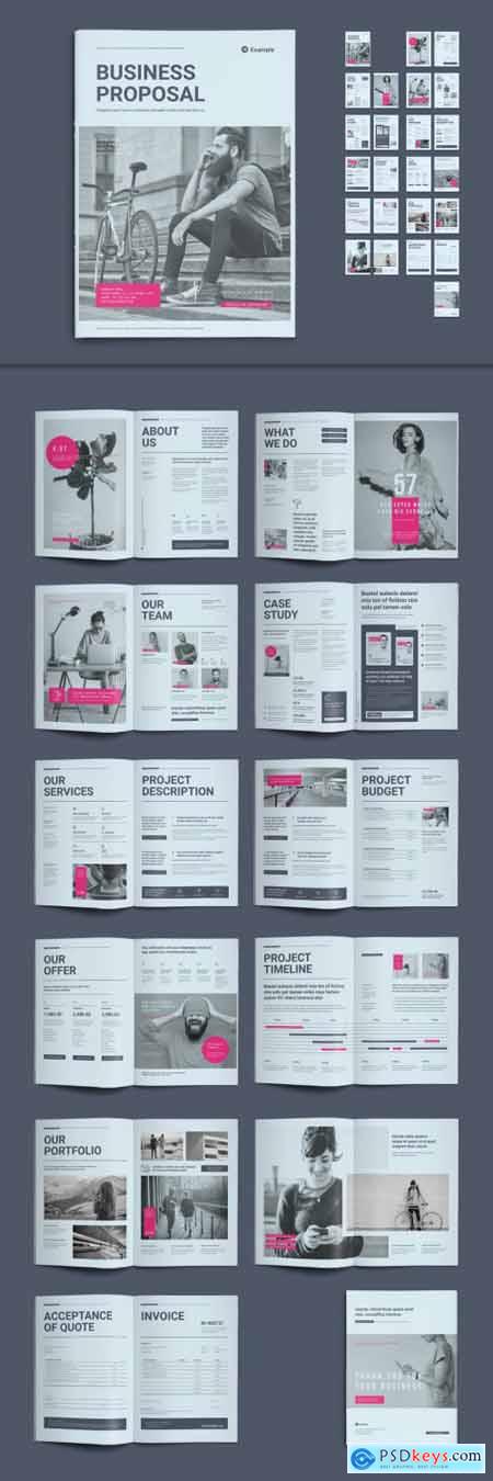 Business Proposal Layout in Light Gray with Pink Accents 372032409