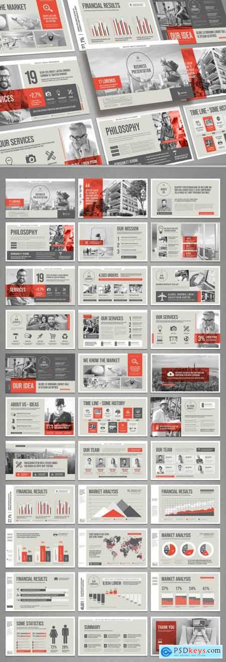 Business Presentation Layout in Beige and Gray with Red Accents 372032394