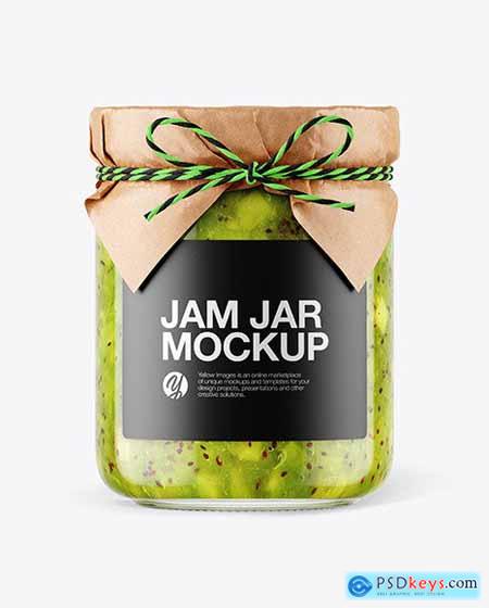Glass Kiwi Jam Jar with Paper Cap Mockup 65748