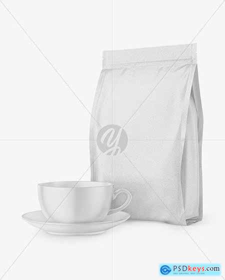 Kraft Stand-Up Bag with Matte Coffee Mug Mockup 65800