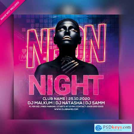 Neon night party flyer template