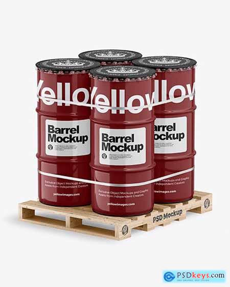 4 Barrels & Wooden Pallet Mockup 65691