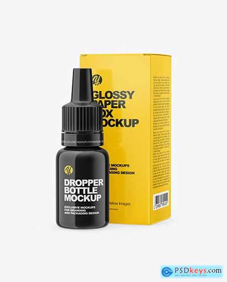 Glossy Dropper Bootle with Glossy Paper Box Mockup 65629