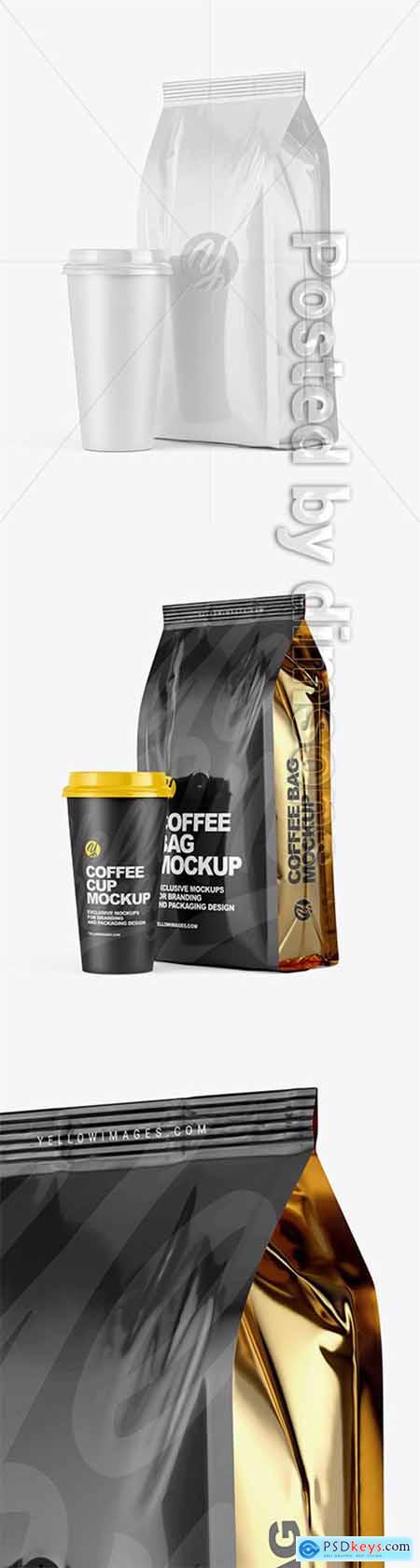 Glossy Bag with Coffee Cup Mockup 64760