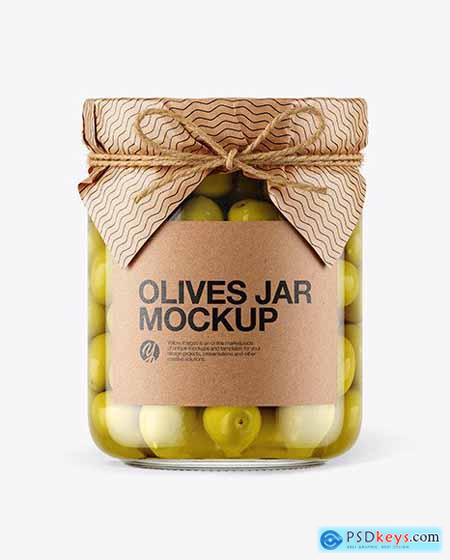 Glass Green Olives Jar with Paper Cap Mockup 65835