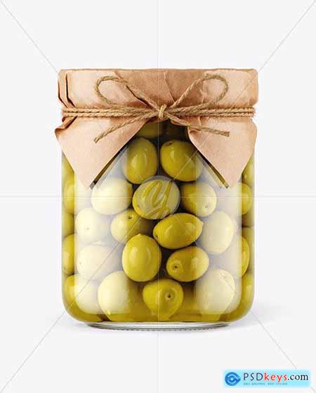 Glass Green Olives Jar with Paper Cap Mockup 65835