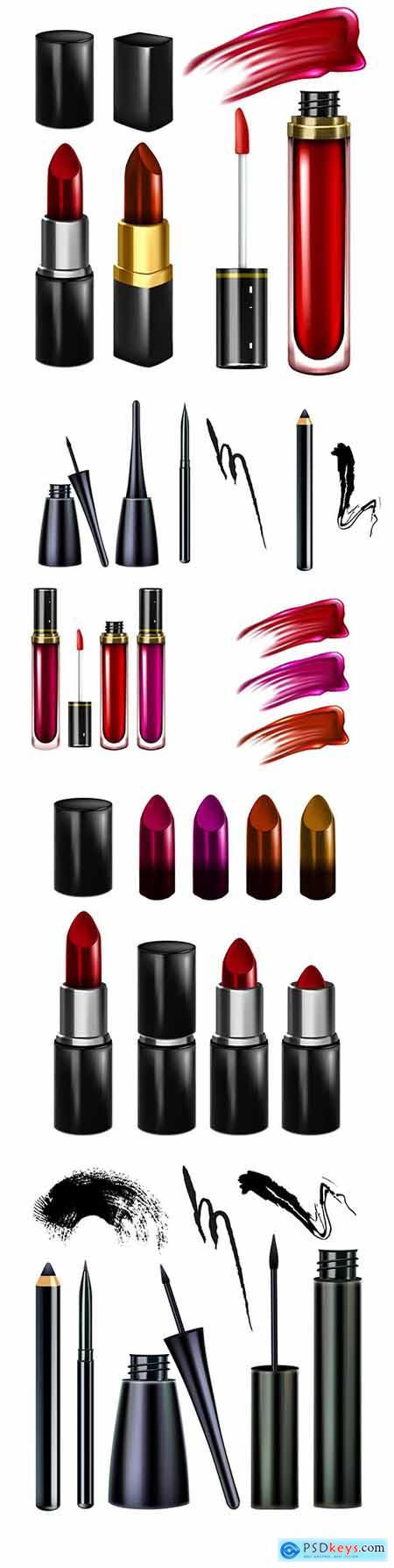 Lipstick and mascara cosmetics make-up realistic 3d illustrations