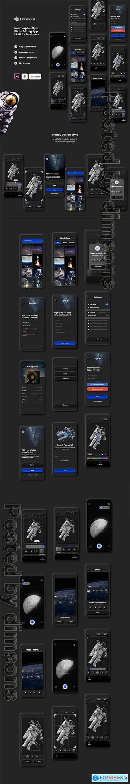 Dark Universe - Photo Editing App Neumorphic UI Kit (Dark Mode)