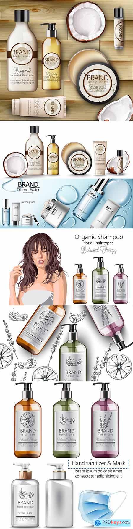 Brand name body cosmetics set with place for text 3d illustration