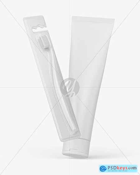 Kraft Toothbrush w- Matte Cosmetic Tube Mockup 66833