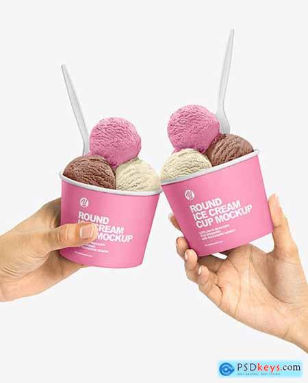 Paper Ice Cream Cups in Hands Mockup 66141